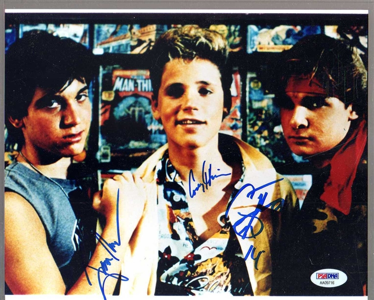 The Lost Boys: Rare Frog Brothers Signed 8" x 10" Photograph w/ Haim, Feldman & Newlander! (PSA/DNA)