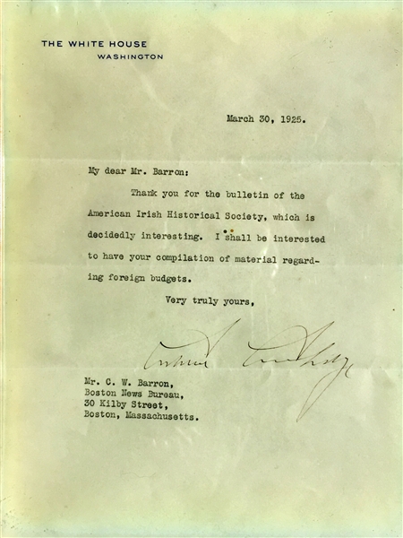 President Calvin Coolidge Signed 1925 Typed Letter (PSA/JSA Guaranteed)