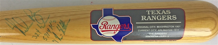 Nolan Ryan Signed & Inscribed Texas Rangers Baseball Bat w/ 324 Wins, 5714 K's & 7 No Hitters Inscription (PSA/DNA)