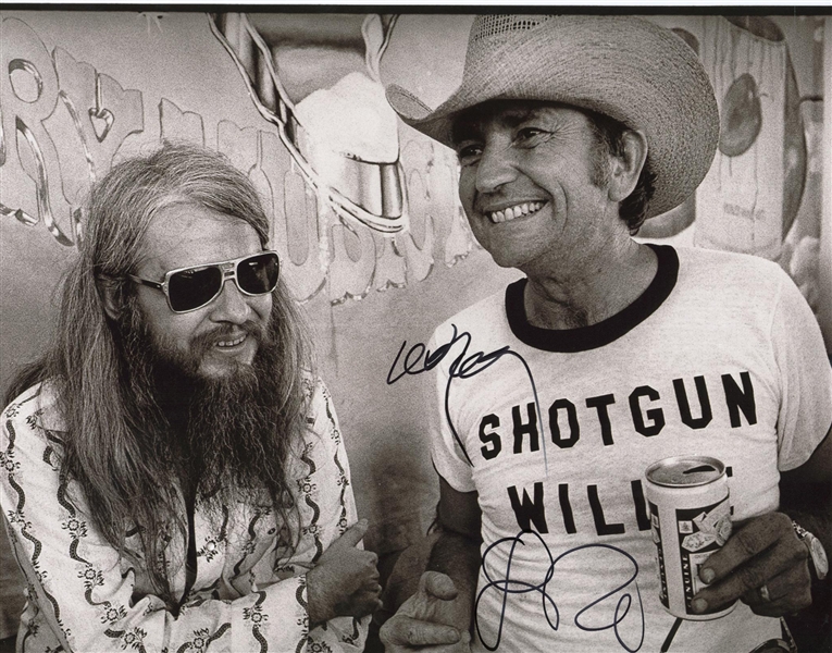 Willie Nelson & Leon Russell Dual Signed 11" x 14" Photo (PSA/JSA Guaranteed)