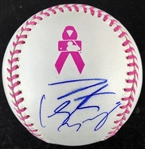 Peyton Manning Signed OML Commemorative Breast Cancer Awareness Baseball (JSA)