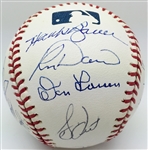 NY Yankee Greats Signed OML Baseball w/ Berra, Larsen & Others (PSA/JSA Guaranteed)