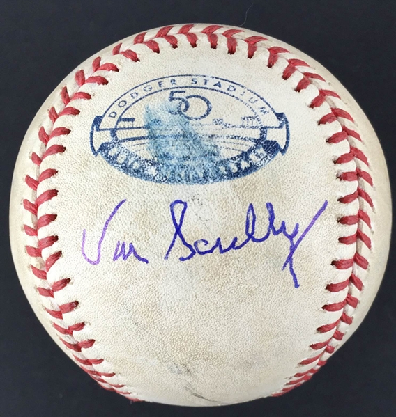 Vin Scully Signed OML 2012 Game Used Baseball :: Pitched by Clayton Kershaw! (PSA/DNA & MLB Authentication)