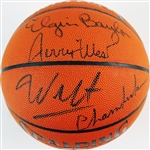 Lakers Legends: Wilt Chamberlain, Elgin Baylor & Jerry West Near-Mint Signed NBA Model Basketball (PSA/DNA)