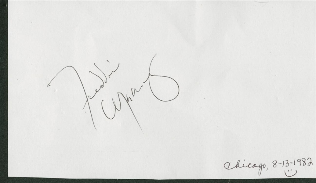 Queen: Freddie Mercury Near-Mint Signed 4" x 6" Vintage c. 1982 Album Page (PSA/JSA Guaranteed)