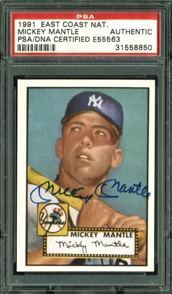 Mickey Mantle Signed 1991 East Coast National Topps 52 Reprint (PSA Encapsulated)