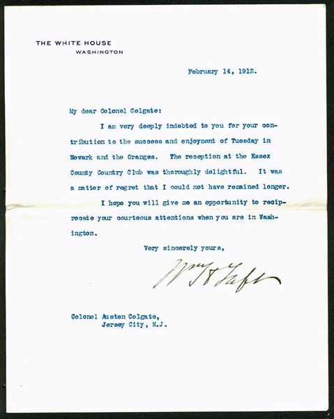 President William Taft Signed 1912 Letter on White House Letterhead (PSA/DNA)