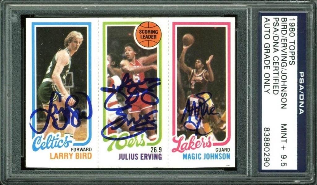 1980-81 Topps Magic Johnson, Larry Bird & Julius Erving Card - PSA Graded MINT+ 9.5!