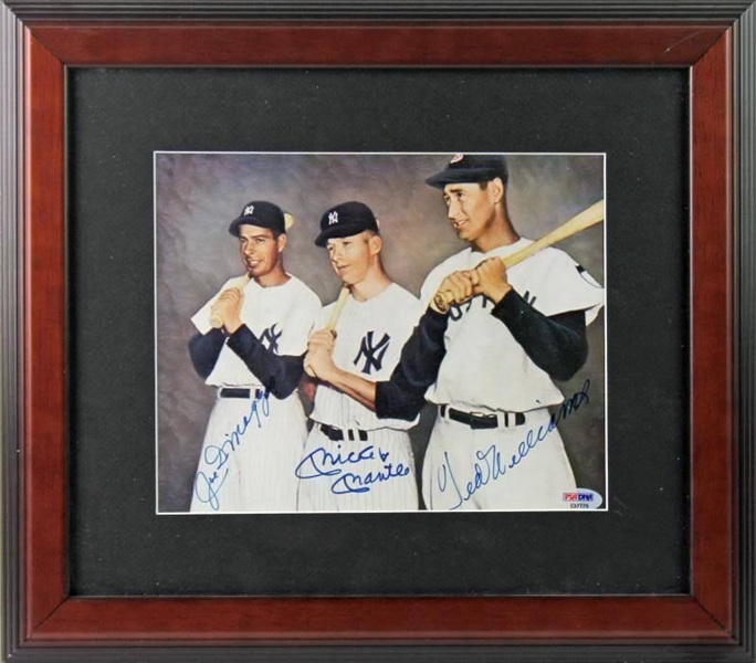 Mantle, DiMaggio & Williams Signed 8" x 10" Colorized Photo in Framed Display (PSA/DNA)