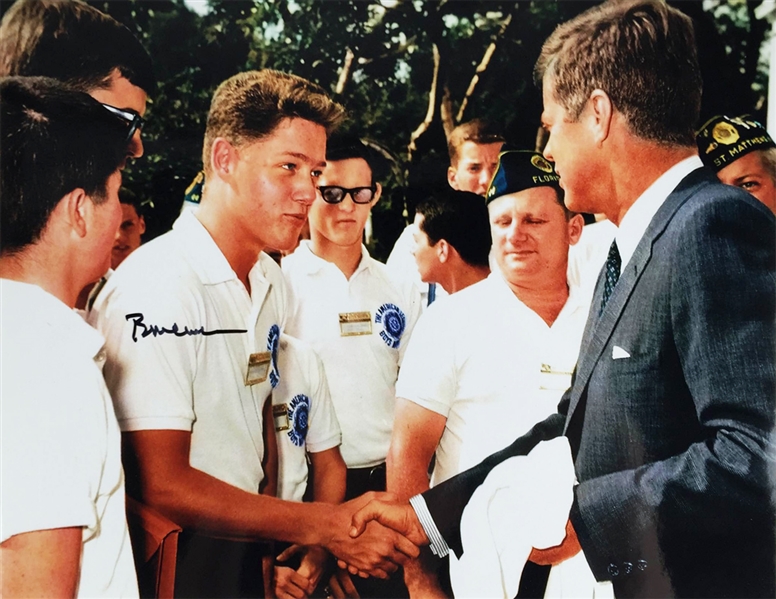 President Bill Clinton Beautiful Signed 11" x 14" Color Photo of 1963 Meeting with John F. Kennedy! (PSA/JSA Guaranteed)