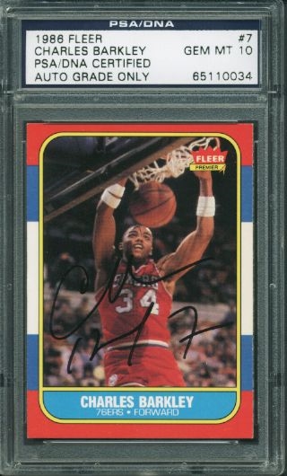 Charles Barkley Signed 1986 Fleer Rookie Card #7 - PSA/DNA Graded GEM MINT 10!