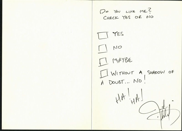 Justin Timberlake Unique Handwritten & Signed Valentines Day Card (PSA/DNA)