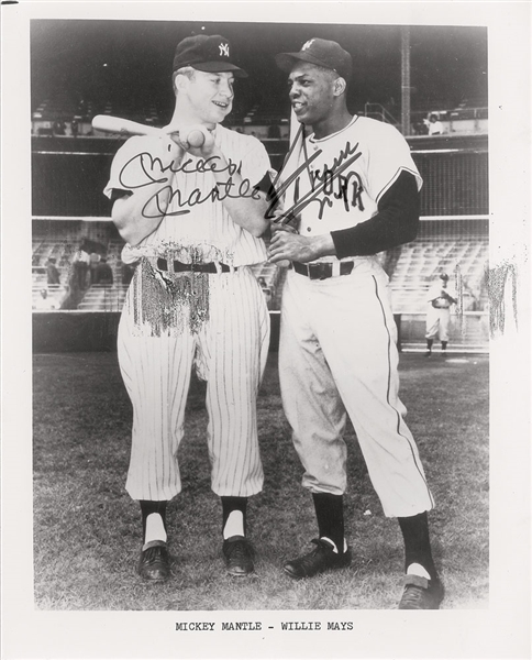 Mickey Mantle & Willie Mays Dual Signed 8" x 10" Black & White Photograph (PSA/JSA Guaranteed)
