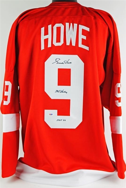 Gordie Howe Signed Red Wings Red Jersey w/ "Mr. Hockey HOF 72" Inscription (PSA/DNA)