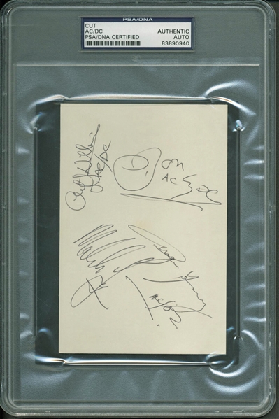 AC/DC: Vintage Group Signed 4" x 6" Album Page w/ Rare Bon Scott! (PSA/DNA Encapsulated)