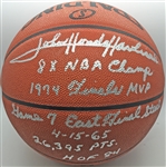 John Havlicek One-Of-A-Kind Extensive Signed & Hand Inscribed Stat Official Leather NBA Basketball (PSA/JSA Guaranteed)