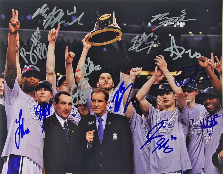 2010 Duke Blue Devils (National Champs) Team Signed 11" x 14" Color Photo with 13 Signatures (PSA/JSA Guaranteed)