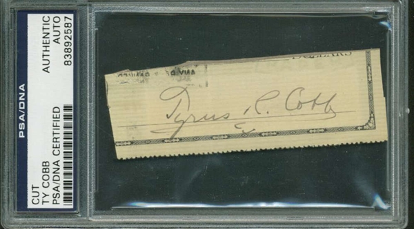 Ty Cobb Full Name 1" x 3" Check Cut Signature (PSA/DNA Encapsulated)