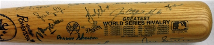 Dodgers VS Yankees: Multi-Signed World Series Rivalry Bat w/ Drysdale, Berra, Hunter & Others (JSA)