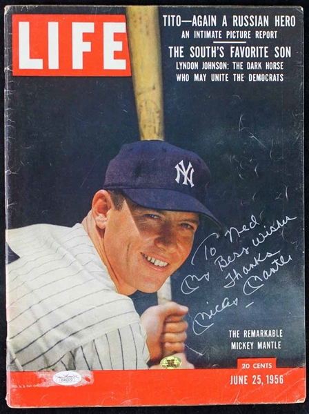 Mickey Mantle Signed 1956 Life Magazine w/ Superb Signature (JSA)