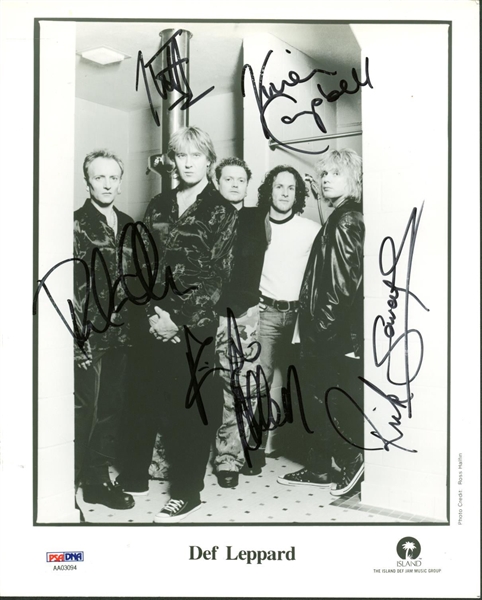 Def Leppard Vintage Group Signed 8" x 10" Promotional Photo w/ All Five Members! (PSA/DNA)