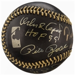 MLB Greats Multi-Signed & Inscribed OML Black Baseball w/ Rose, Cepeda, Alomar & Maricha (PSA/DNA)