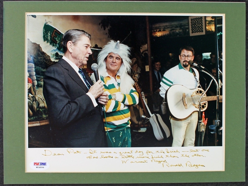 Ronald Reagan Signed & Inscribed Original 8" x 10" Photo w/ "One of Us Looks A Little More Irish than the Other" (PSA/DNA)