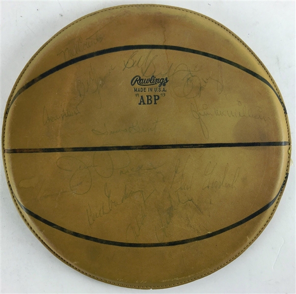 1972/73 Lakers Team Signed Basketball Mat w/ Chamberlain, West, Riley & Others! (JSA)
