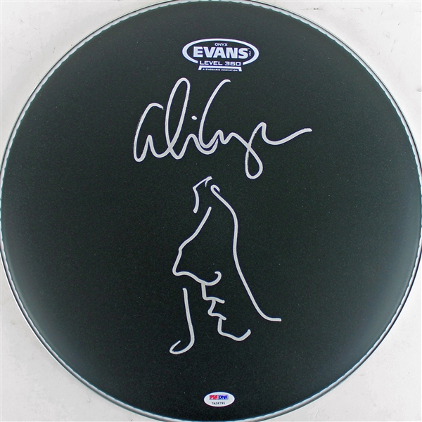 Alice Cooper In-Person Signed Drumhead with Hand Drawn Self-Portrait Sketch (PSA/DNA)
