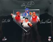 Catching Legends Multi-Signed 16 x 20 Photograph w/ Berra, Bench, Carter & Fisk! (PSA/DNA)