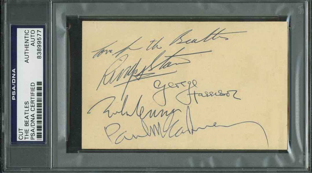 The Beatles Exceptional Signed 3" x 4.5" Album Page w/ McCartney, Lennon, Harrison & Starr (PSA/DNA Encapsulated)