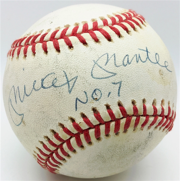 Mickey Mantle Signed OAL Baseball w/ "No. 7" Inscription (PSA/DNA)