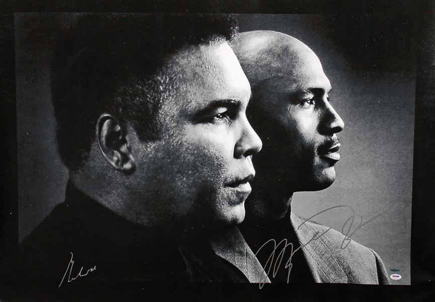 Muhammad Ali & Michael Jordan Large & Impressive Dual Signed 30" x 40" Canvas Print (UDA & PSA/DNA)