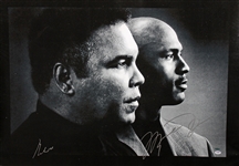Muhammad Ali & Michael Jordan Large & Impressive Dual Signed 30" x 40" Canvas Print (UDA & PSA/DNA)