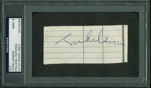 John Lennon Signed 1.75" x 4" Cut - PSA/DNA Graded MINT 9!