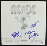 AC/DC (4) Angus Young, Malcolm, Johnson & Williams Signed Flick Of The Switch Album Cover (PSA/DNA)