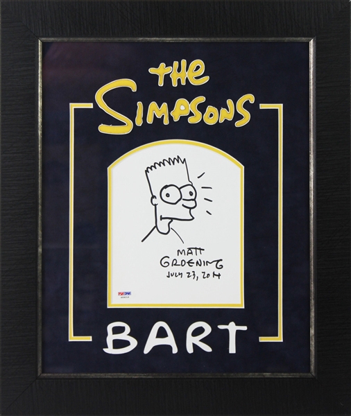 The Simpsons: Matt Groening Signed & Hand-Drawn Bart Sketch in Framed Display (PSA/DNA)