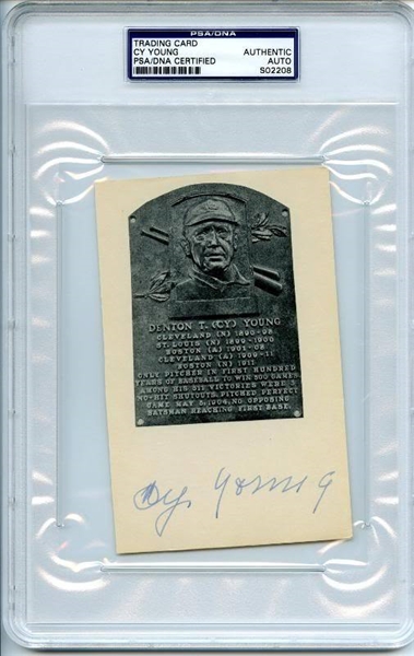 Cy Young Signed HOF Plaque Cut (PSA/DNA Encapsulated)