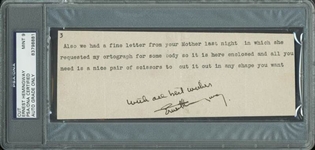 Ernest Hemingway Signed 2.5 x 7 Cut (PSA/DNA Graded MINT 9)