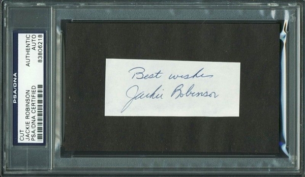 Jackie Robinson Exceptionally Signed 1.25" x 3.25" Album Page (PSA/DNA Encapsulated)