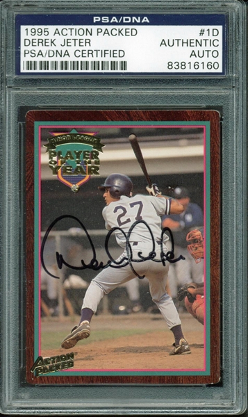 Derek Jeter Signed PRE-ROOKIE 1995 Action Packed Baseball Card (PSA/DNA Encapsulated)