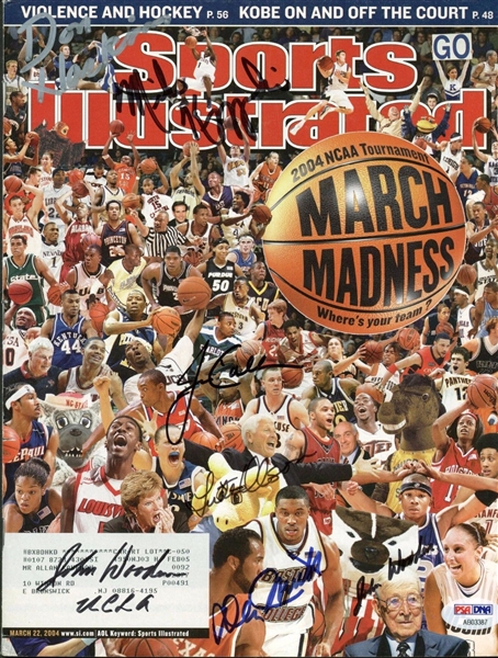 March Madness Coaches Signed Sports Illustrated w/ Wooden, Coach K & Others (PSA/DNA)
