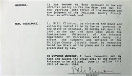 Bill Clinton Rare Signed Execution Proclamation as Gov. of Arkansas (PSA/DNA)