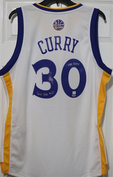 Stephen Curry Signed Warriors Swingman Jersey w/ "2015 NBA MVP & NBA Champs" Inscription! (JSA Guaranteed)