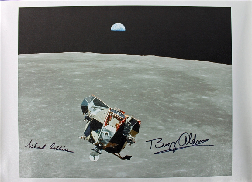 Apollo 11: Buzz Aldrin & Michael Collins Dual-Signed 16" x 20" Canvas Print (PSA/DNA)