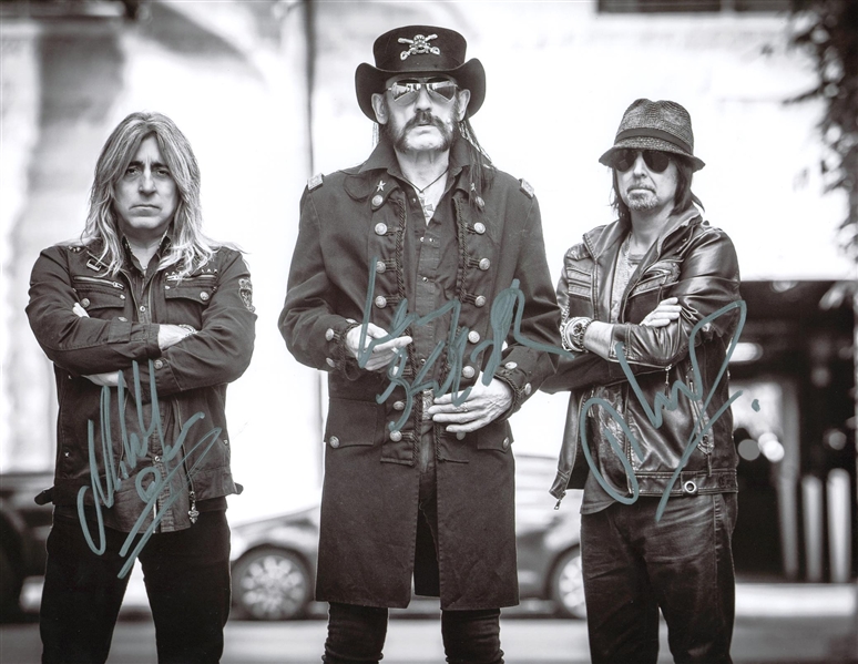 Motorhead Group Signed 11" x 14" Black & White Photograph w/ Kilmster, Dee & Campbell (PSA/JSA Guaranteed)