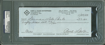 Curt Flood Signed & Hand Written 1993 Bank Check (PSA/DNA Encapsulated)