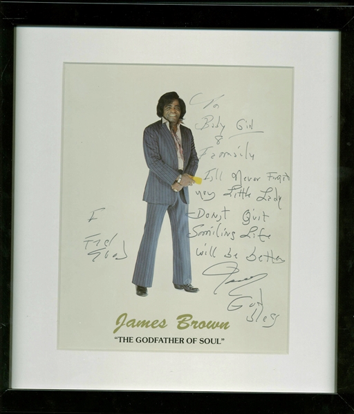 James Brown Signed & Framed 8" x 10" Image w/ "I Feel Good" Inscription! (PSA/DNA)