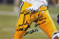 Brett Favre Signed 16 x 20 Color Photo w/5 Handwritten Career Stats (PSA/DNA)