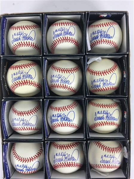 Lot of Twelve (12) Frank Robinson Signed & Inscribed "MVP 66" OAL Baseballs (PSA/DNA)